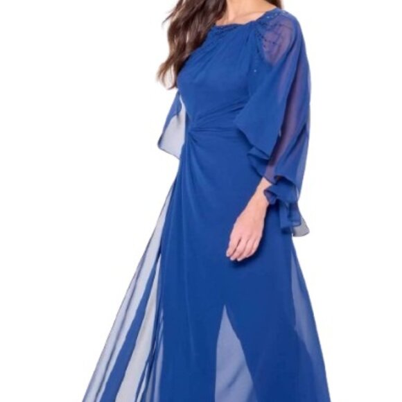 NWT Cameron Blake CB3242 Chiffon & Beaded Formal Pantsuit Blue Willow Size 20W